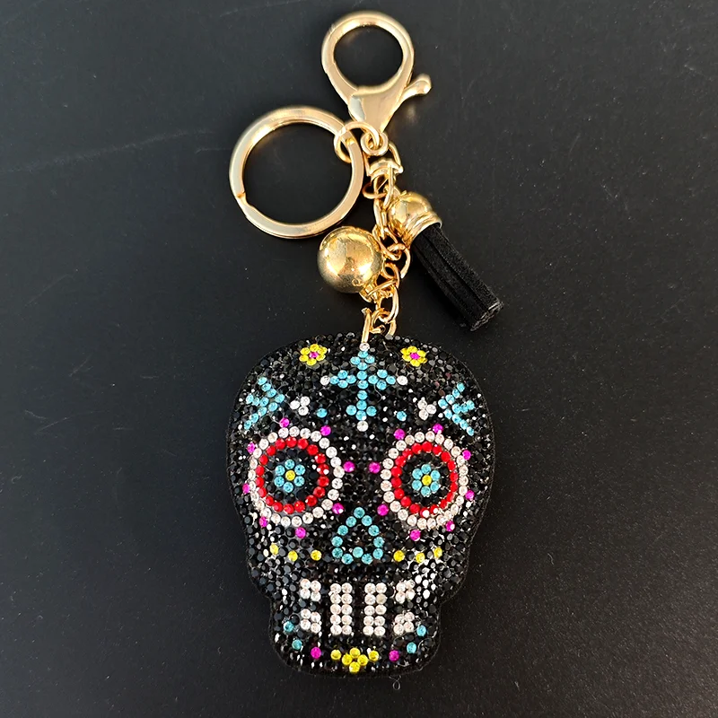 Death Skull Skeleton Tassel Key Ring Bag Accessories Crystal