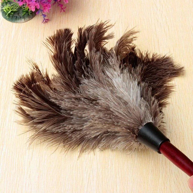 New Household Anti-static Ostrich Feather Brush Wooden Handle Duster Dust Removal Tool Impurity Cleaning Household Accessories