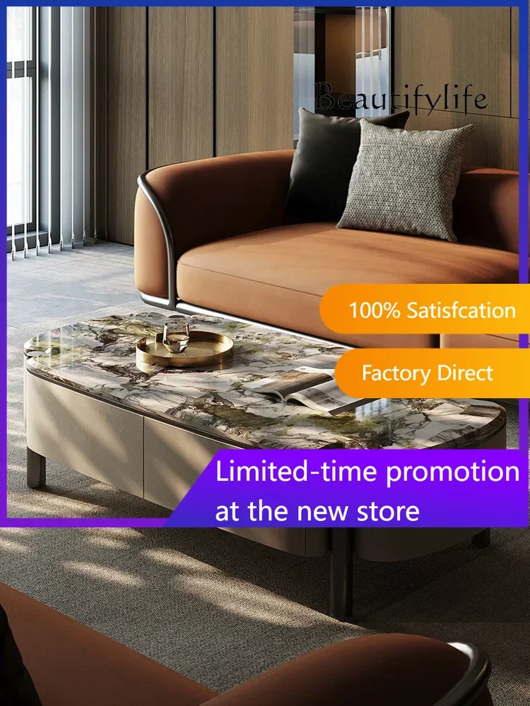 

NEW Italian Minimalist Natural Marble Luxury Stone Tea Table High-End Home Villa Living Room Tea Table