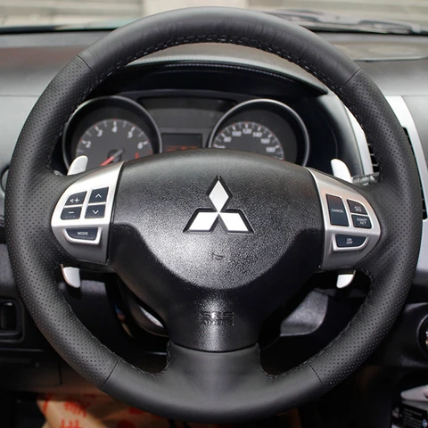 Черный чехол на руль из натуральной кожи для Mitsubishi Lancer X 10 Pajero Sport Outlander ASX Colt Citroen C-Crosser