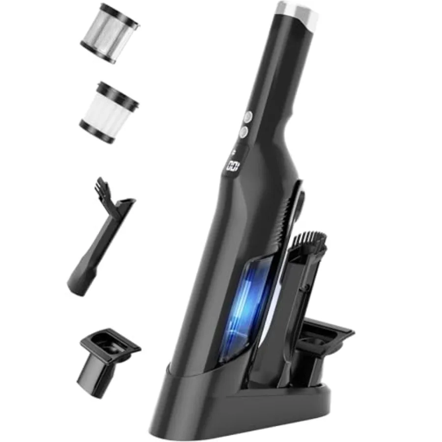 Handheld vacuum for home/car/pet use, black ABS plastic, 24Kpa suction with brushless motor, lightweight 1.5lbs cordless design