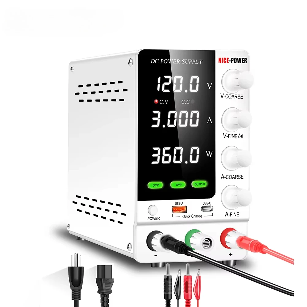 KUAIQU SPPS-C1203S Bench DC Power Supply 120V 3A 360W with Short Killer Output Protection for 48V 72V Universal Battery Charge