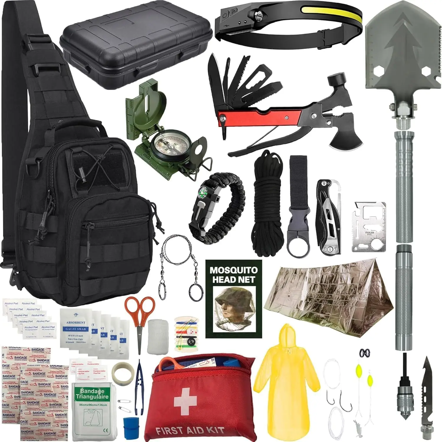 Portable Survival Kit with Multi Tools & First Aid Supplies, Outdoor Emergency Gear for Camping Hiking Hunting Car Use