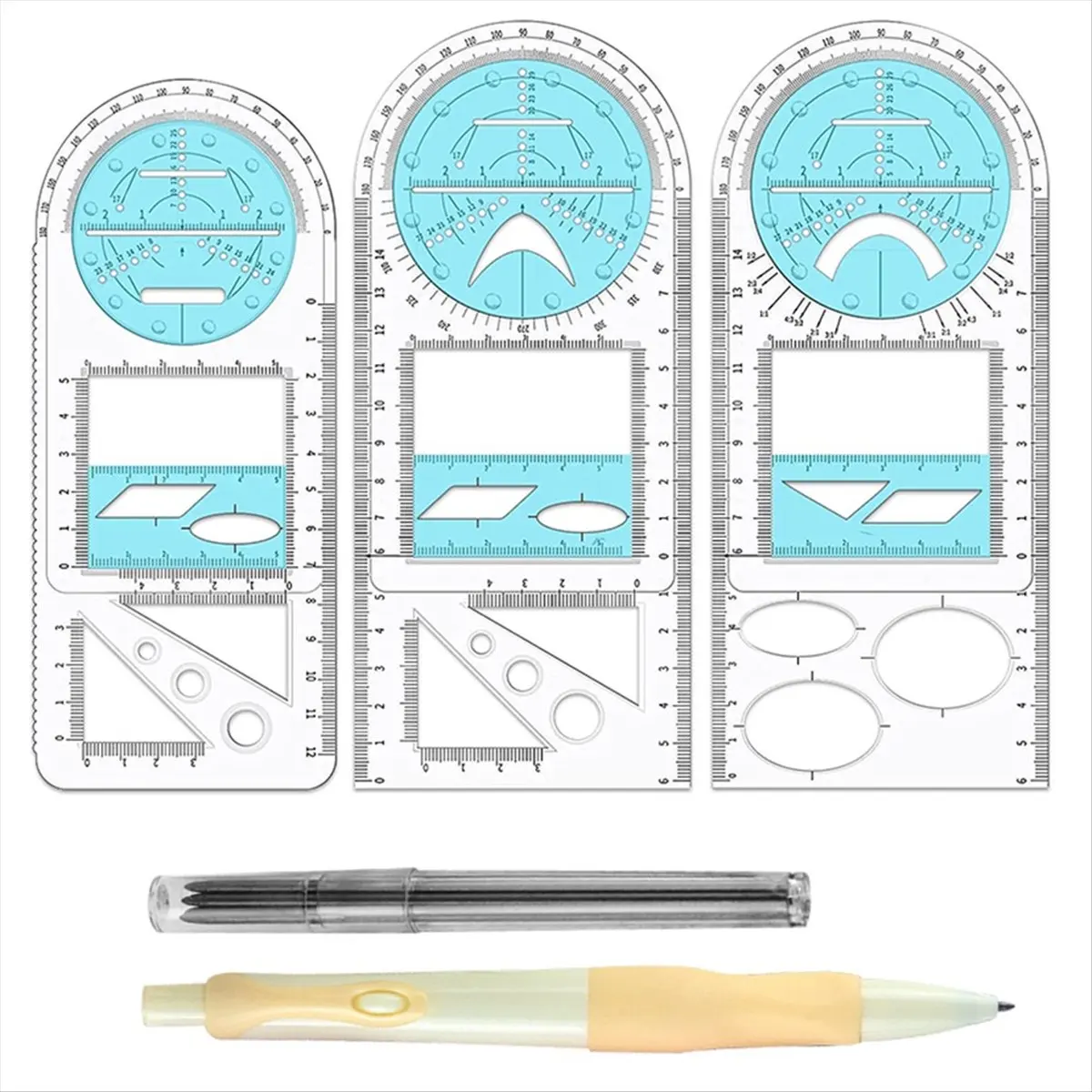 【Best Seller】Multifunctional Geometric Ruler, Geometric Drawing Template, Measuring Tool Draft Rulers for School and Building