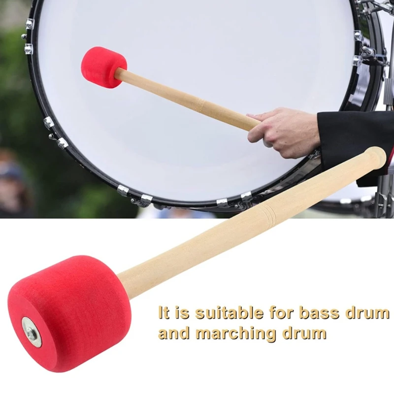 2Pcs Bass Drum Sticks Foam Bass Drum Hammers Bass Drumsticks Premium Snare Drum Sticks Team Drum Accessories, Red