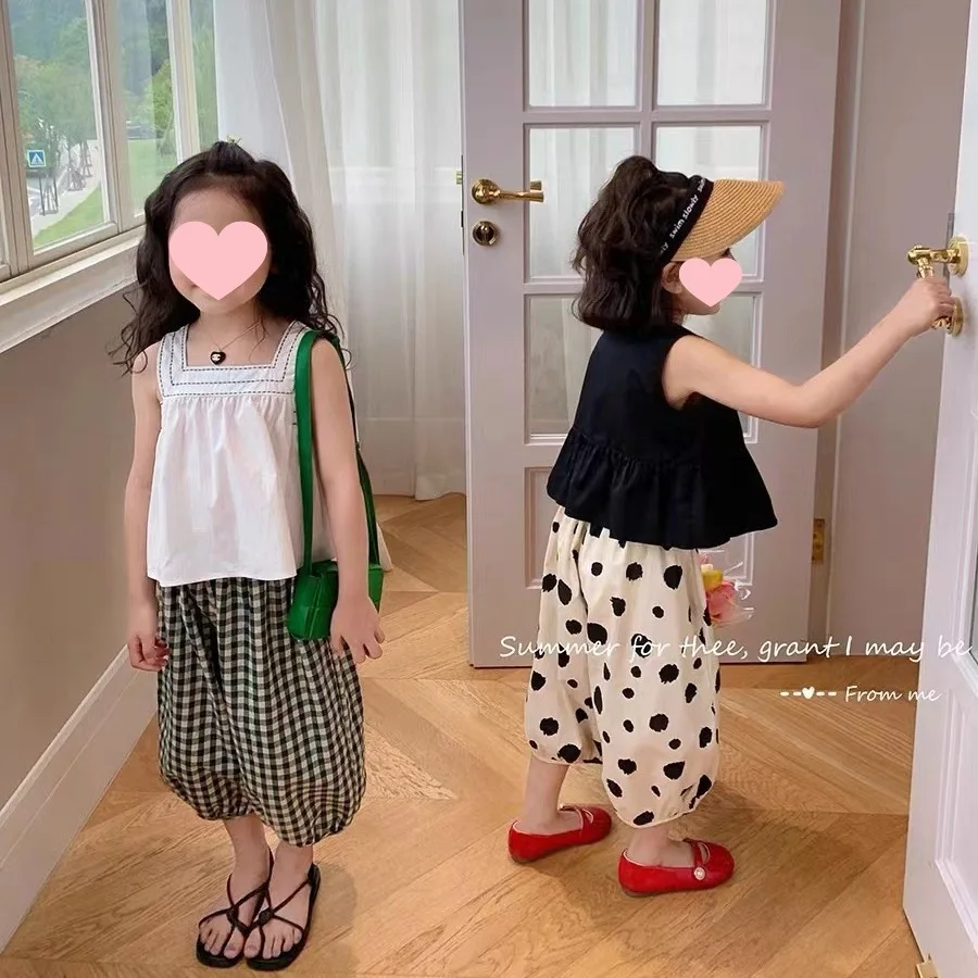 

2025 Girls Summer Korean Version Children's Clothing Suspender Set New Fashionable Children's Bloomers Baby Two-piece Set