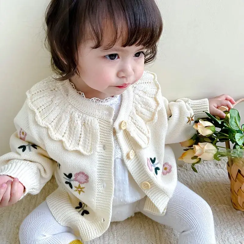 Girls\' Spring Sweater Coat Spring and Autumn Infant and Newborn Baby Knitted Shirt Cardigan Outgoing Clothing Children\'s Sweater