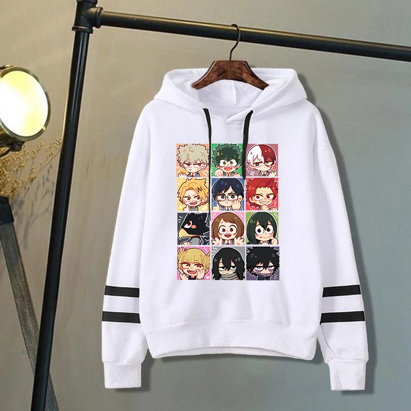 New Men'S Women'S Winter Autumn Fashion Stripe Hooded Anime Cartoon Deku Todoroki Shoto Bakugou Katsuki Casual Long Sleeve Tops