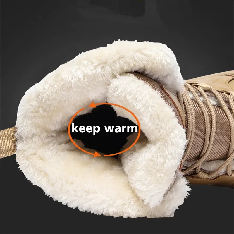 New Warm Plush Men's Snow Boots High Top Men's Boots Non-Slip Outdoor Combat Boots Thick Bottom Ankle Boots Winter Men's Shoes