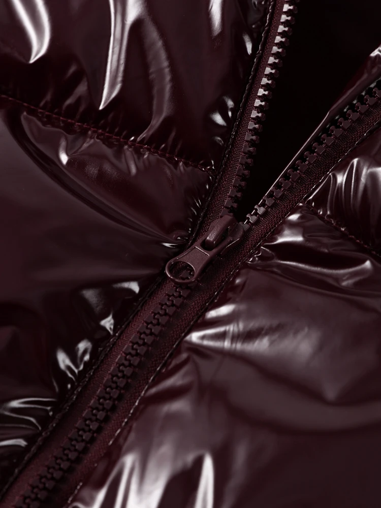 Kurze Glänzende Kapuzenjacke für Damen, Street-Style Stehkragen, Laternenärmel, Lose Passform, Modische Damenjacken, Neue Oberbekleidung – Detail 11