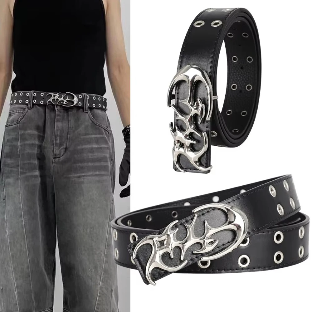 New Fashion Luxury Men's Belt Classic Special Shaped Hollow Buckle Belt Black Casual Designer Women's Belt-Pair with Jeans,Dress