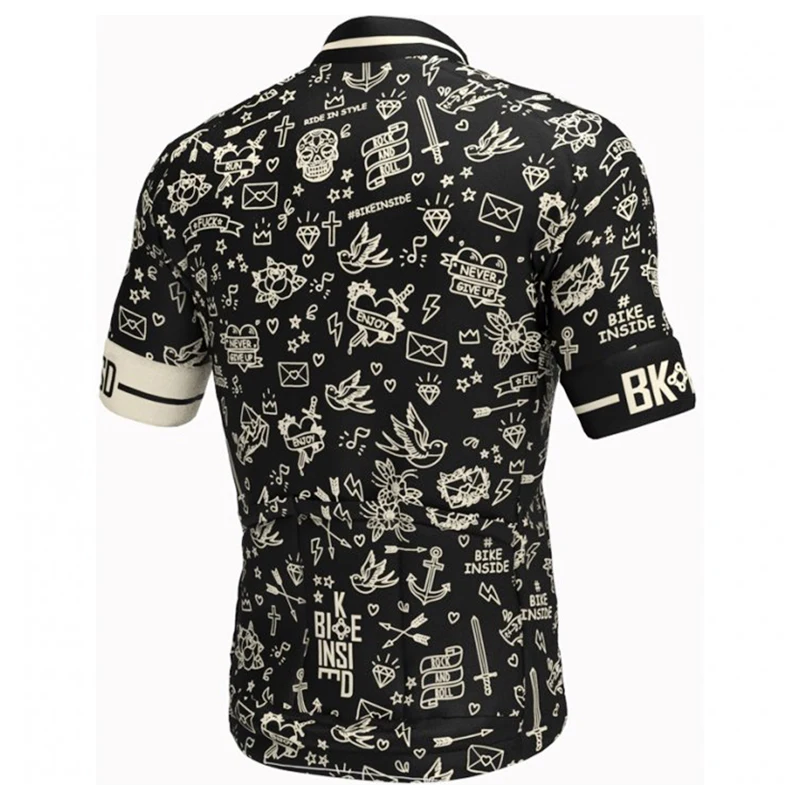 Bike Tattoo Cycling Jersey Short Sleeve Clothing Black White Bicycle Wear Top Shirts Multifunctional Tube Neck Warmer