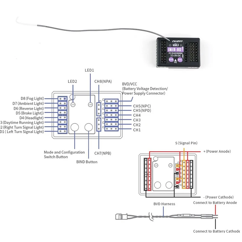 FlySky INr8‑8D AFHDS3 8‑Channel Telemetry Receiver Light Control Board S.BUS PPM to PWM Converter For RC Car