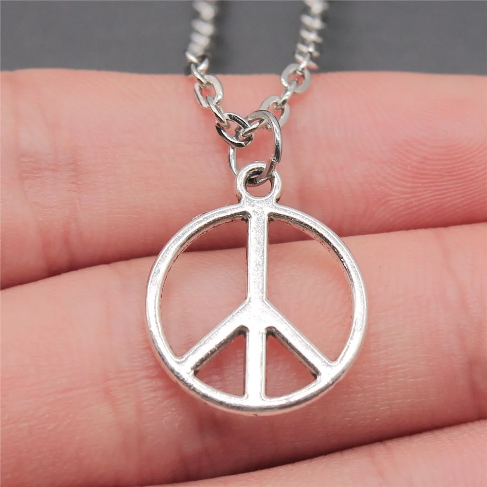 Dropshipping Antique Silver Color 21x17mm Peace Pendant Necklace For Women