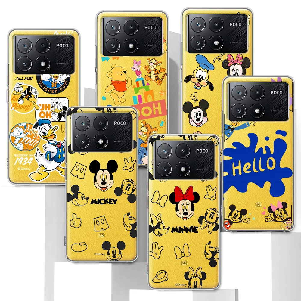 Disney Cute Mickey Case for Xiaomi Poco X6 M3 X4 X5 F3 X3 NFC F4 GT M5 M5s Pocophone F1 F5 M4 F2 Pro TPU Transparent Phone Cover