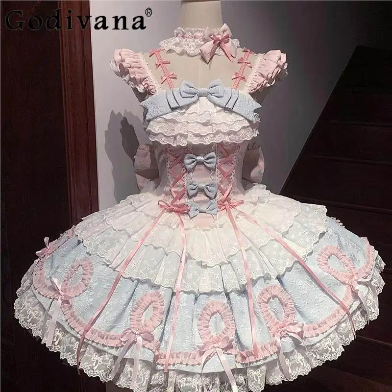 

Lolita Original Full Dress Set for Ladies JSK Bow Lolita Sweet Cute Girl Dress Women's Japanese Style Princess Sweet Dress