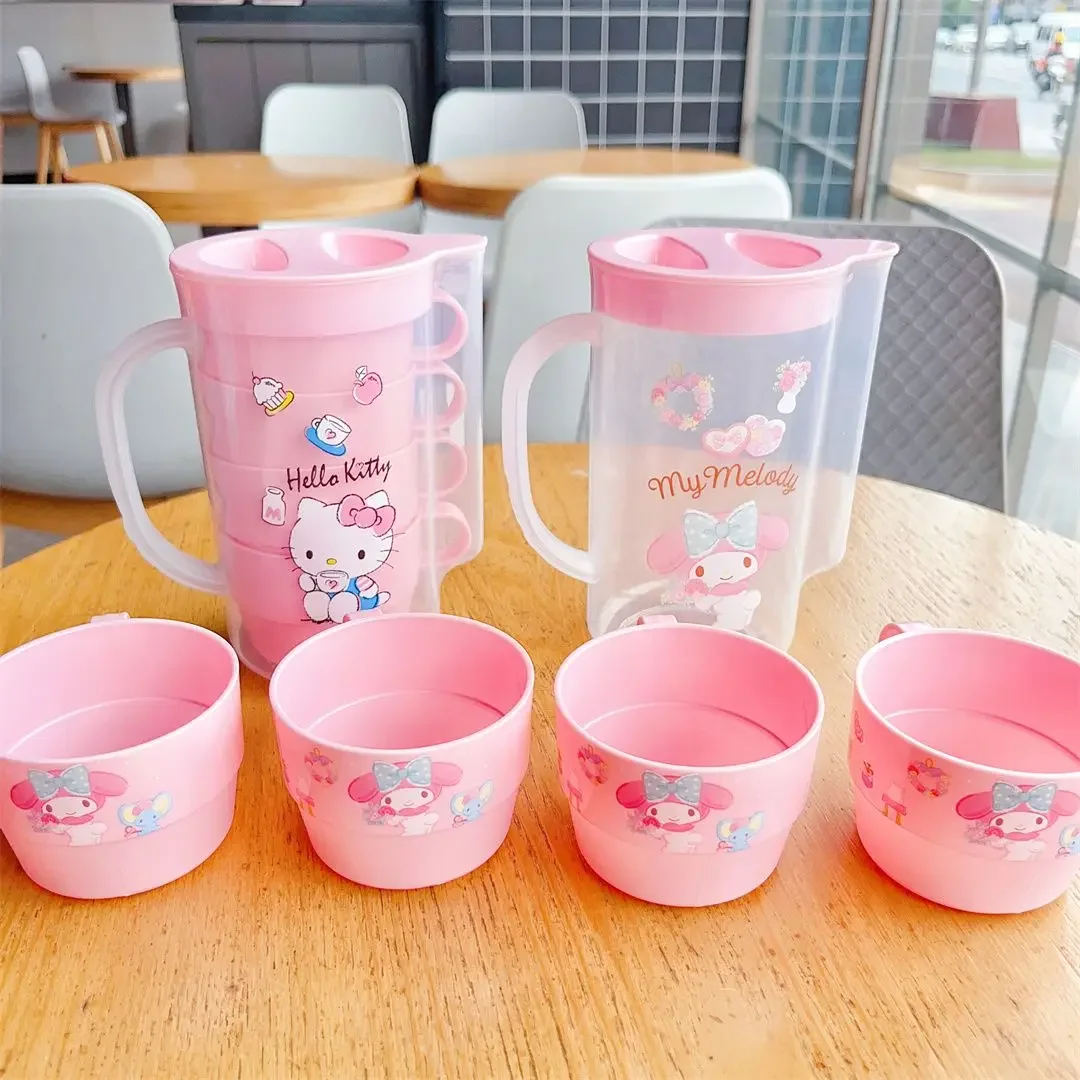 1 set 5pcs Sanrio kuromi hello kitty My Melody Home Bedroom Cold Kettle Drinking water Cold brewing plastic teapot set Kitchen