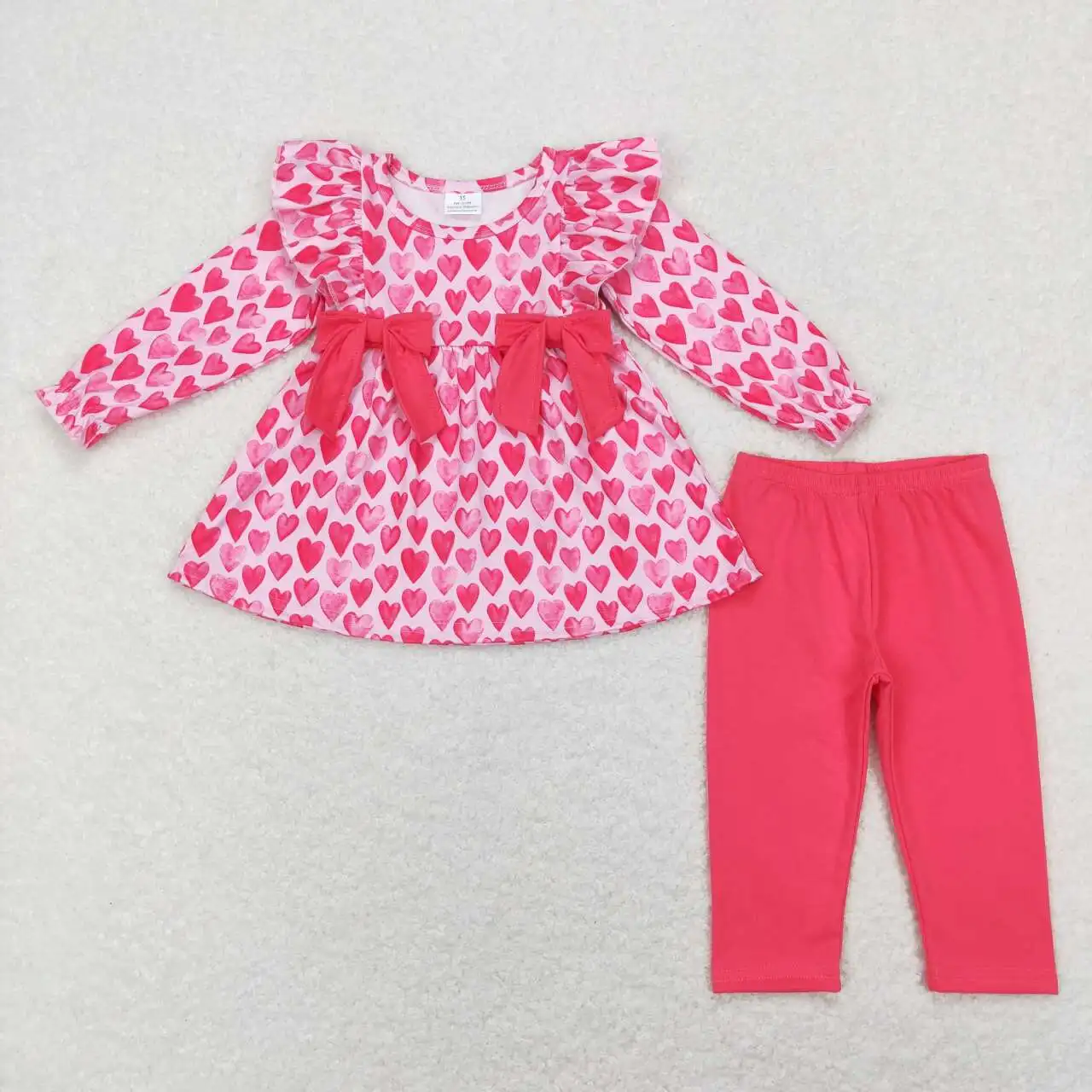 

wholesale hot sale kids children's clothing baby girls clothes Love heart rose red bow pink long sleeve pants suit