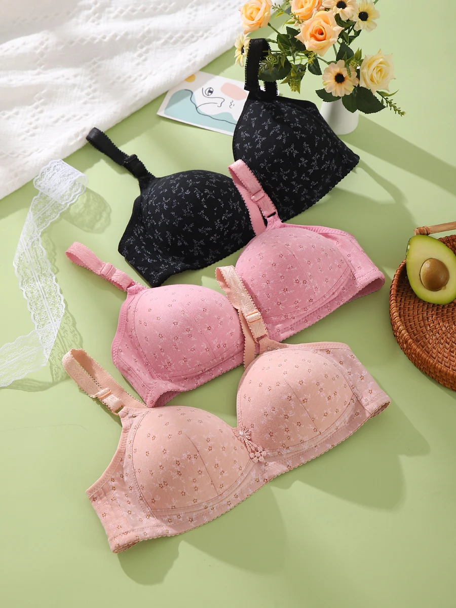 Summer Thin Wireless Bra Large Size Side Effect Bras Full Cup Underwear for Plump Women with  Knot Fixed Strap Design