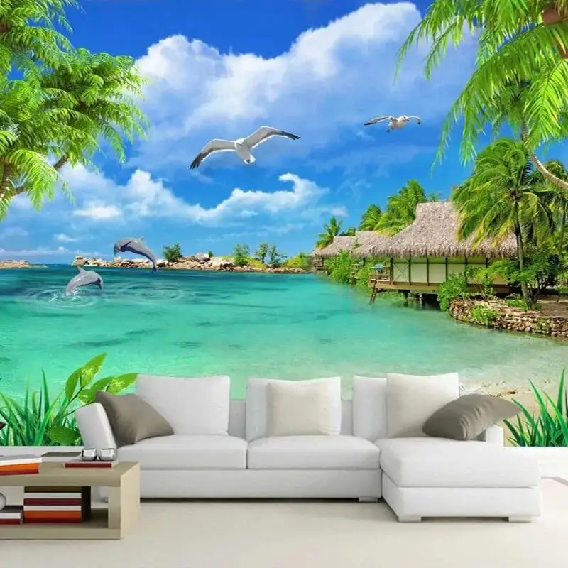 

Custom Mural Tree Seaside Landscape Nature Wallpaper Living Room Theme Hotel Beach 3D Mural Papel De Parede Wall Covering