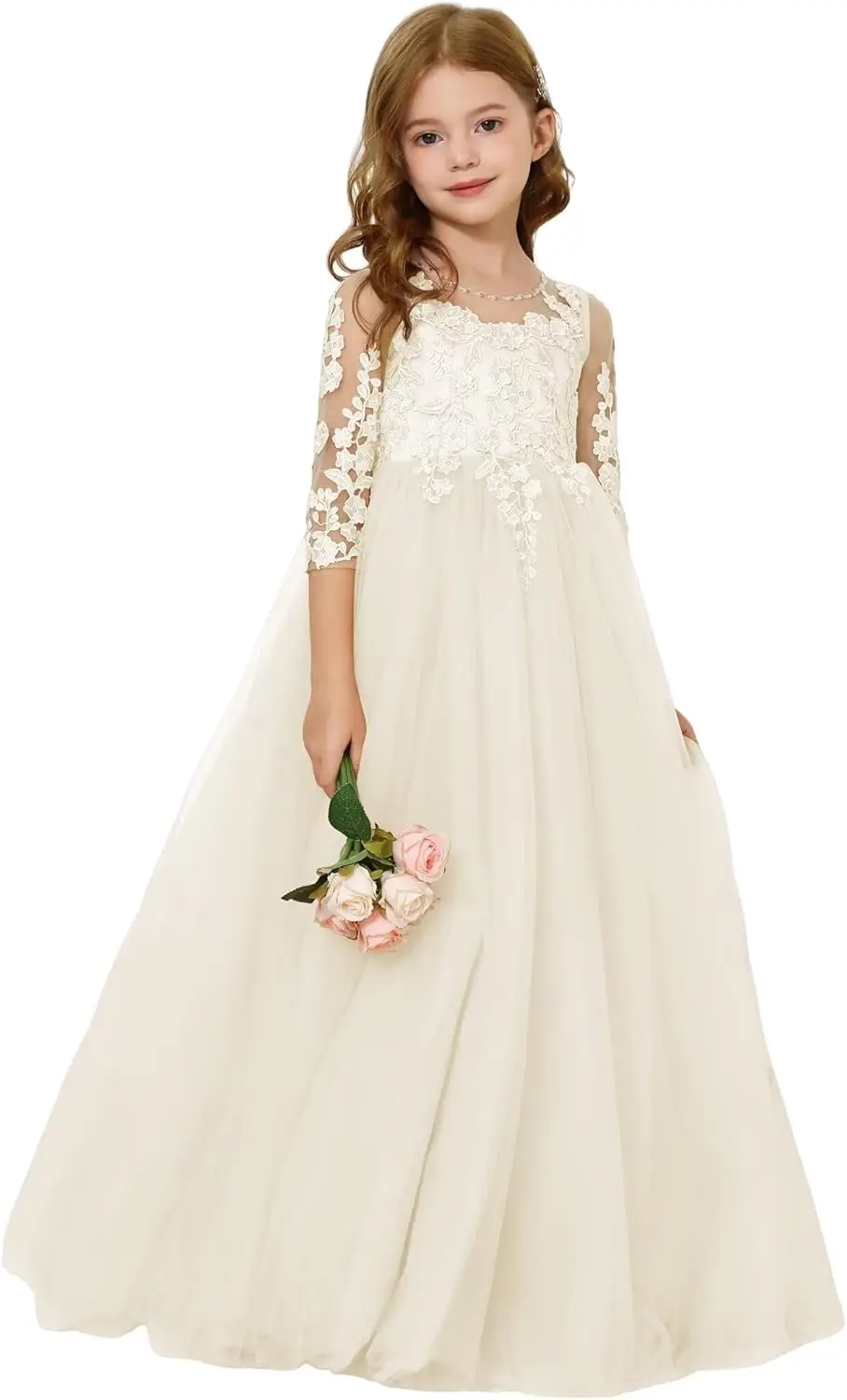 

Элегантное кружевное платье с цветочным узором для девочек, пышное тюлевое платье макси для первого причастия для малышей, праздничное платье 2025 года для девочек