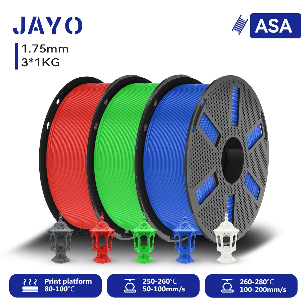 JAYO 3KG 3D-Filament ASA 1,75mm Hitze- und Witterungsbeständiges ASA 3D-Drucker-Filament Perfekt für den Druck von Funktionsteilen für den Außenbereich