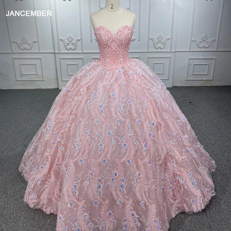 

Jancember Pink Ball Gown Strapless Sleeveless Lace Up Sequins Classic Modern Evening Dress for Women vestidos de novia DY9990