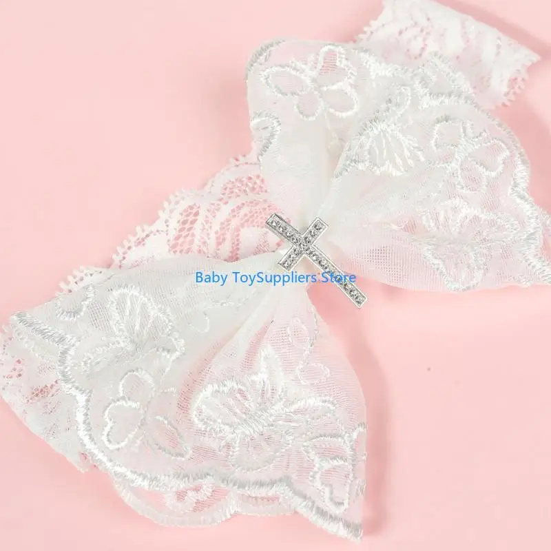 

R1WF Lace Bow Headband for Baby Rhinestones Turban Hairband Baby Girl Headdress