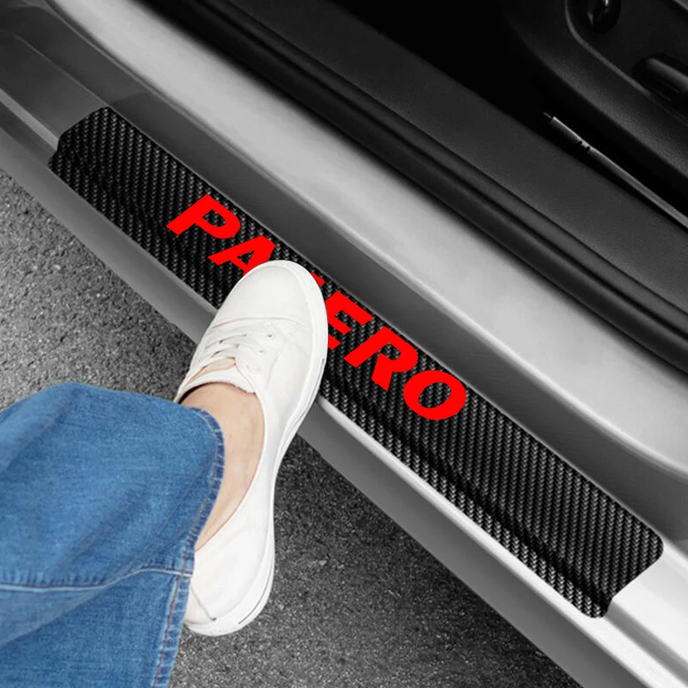 

Car Door Entry Guard For Mitsubishi PAJERO Car Door Sill Welcome Pedal Sticker 4D Carbon fiber vinyl sticker Car Styling 4PCS