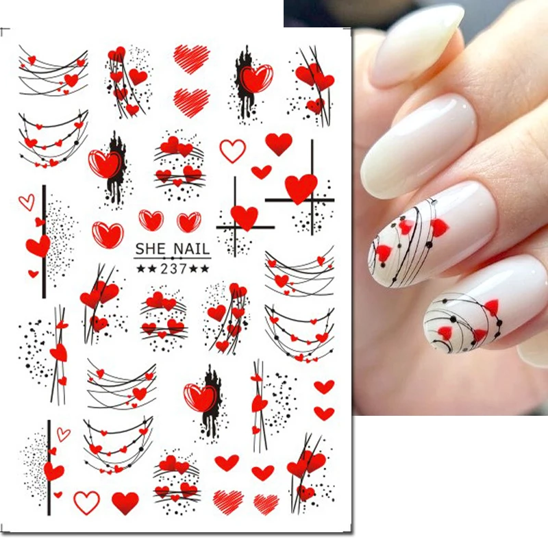 3d adesivos para nail art, acessórios de manicure, com linhas geométricas, dia dos namorados, cartas de amor, adesivos sliders