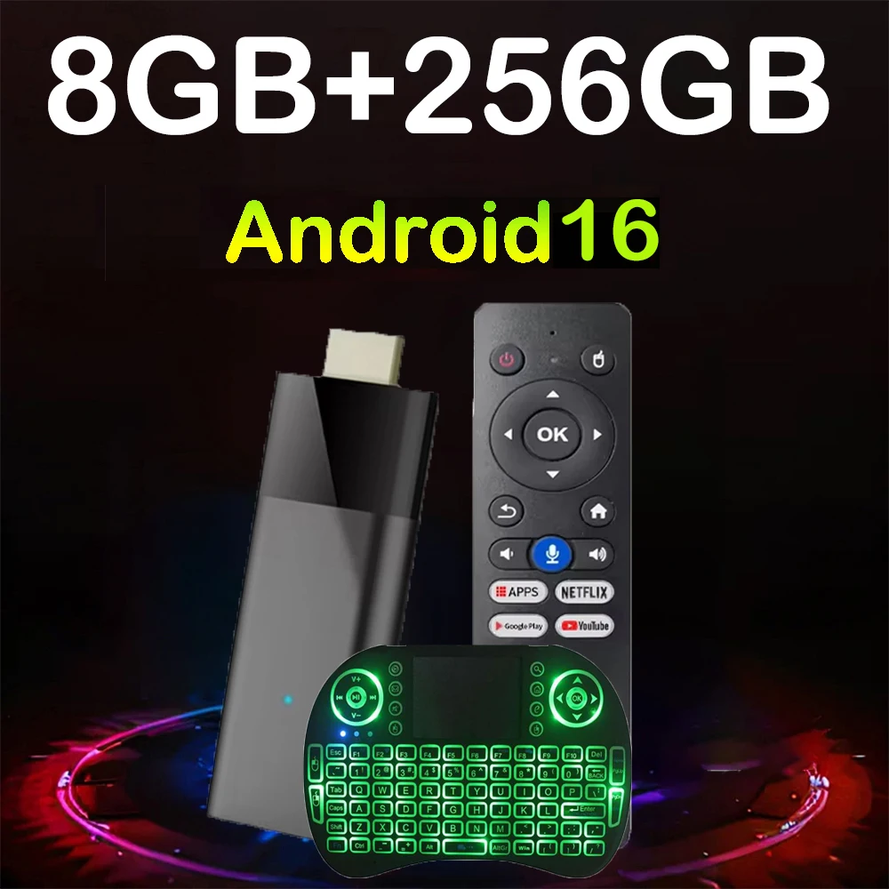 Smart TV Stick Q12 8K Android 16 Voice Remote Bluetooth 6.0 H313 Dual Wifi 5G 4K 8GB 128GB 256GB Google Assistant Media Player