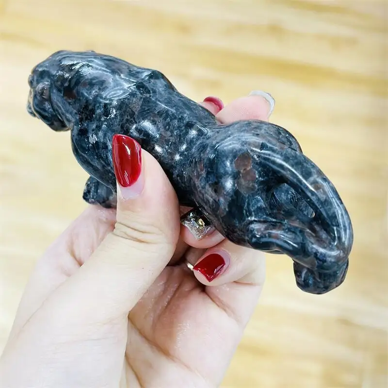 Natural Yooperlite Cheetah Crystal Hand-Carved Animal Quartz Figurine Home Decoration Accessories 1pcs