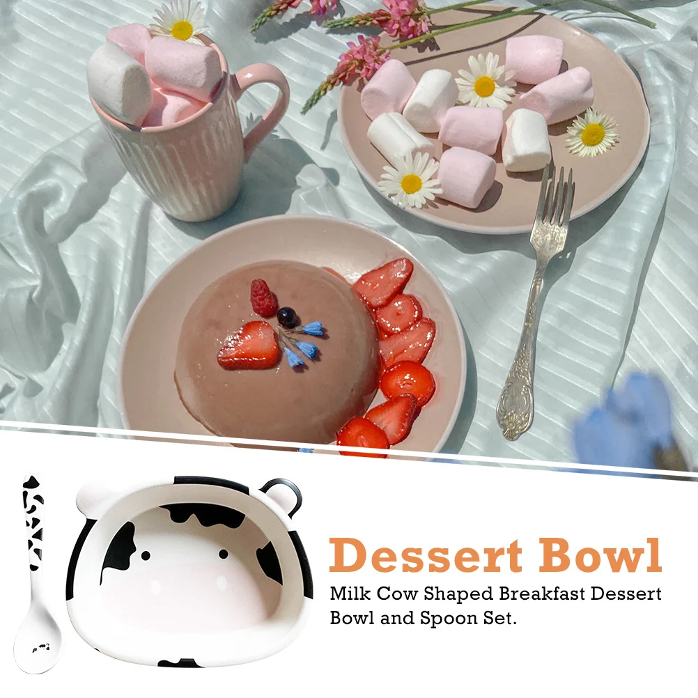 

1 Set Of Cow Shaped Food Bowl Breakfast Salad Bowl For Kids Milk Cattle Dessert Storage Container Lightweight Portable Kitchen
