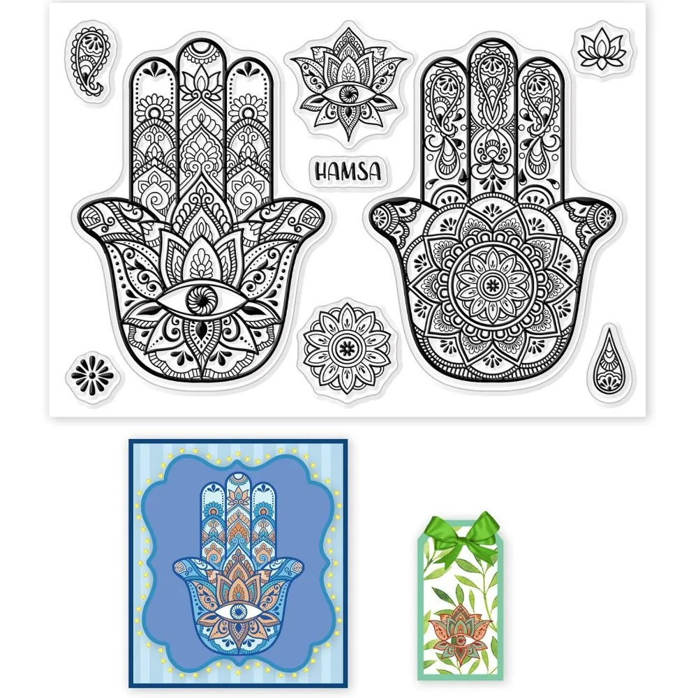 Mandala Pattern Silicone Clear Stamp Flower Eye Transparent Silicone Hamsa Plants Rubber Stamp for Scrapbook Journal Card