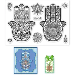 Mandala Pattern Silicone Clear Stamp Flower Eye Transparent Silicone Hamsa Plants Rubber Stamp for Scrapbook Journal Card