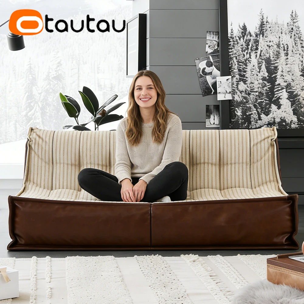 OTAUTAU 2-seat Bean Bag Lounger Cover Leather Cotton Linen Pouf Couch Beanbag Cover SF633【No Filler!Need Buy Filler Yourself!】 - view 6