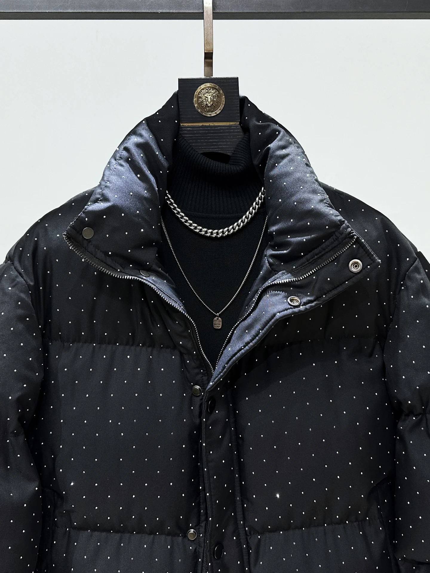 Original Korean Fashion High-end Full Diamond Stand Collar Puffer Jacket for Men Winter Thickened Warm Short Cotton Coat Parkas