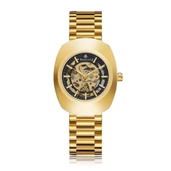 Reloj Mecánico de acero de tungsteno dorado para mujer, reloj de pulsera elegante de lujo, resistente al agua, de alta calidad