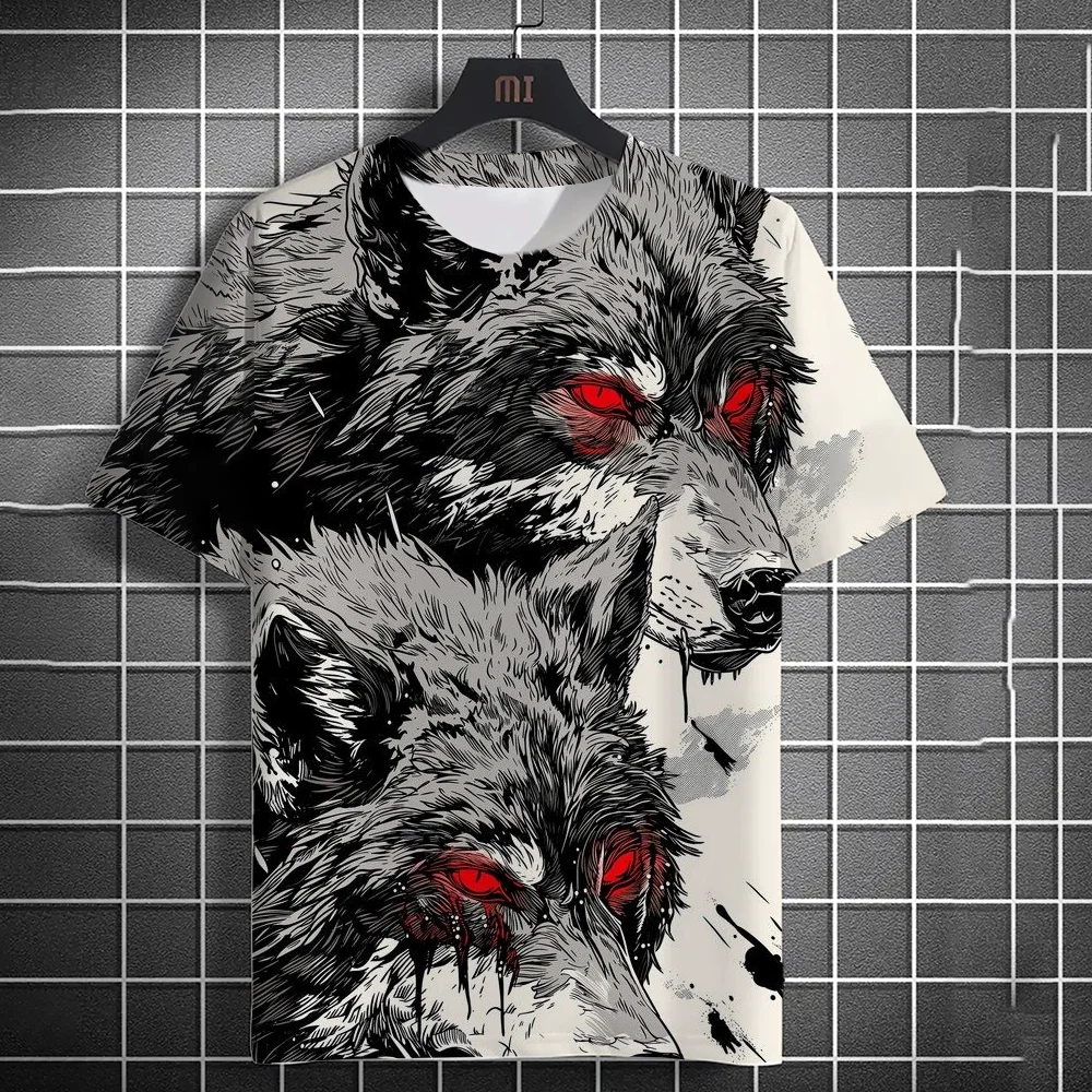 2024 Summer New Men's Summer Men's Casual T-shirt 3D Printed Wolf Fierce Print Unisex Short Sleeve Fashion Trend Home Clothes