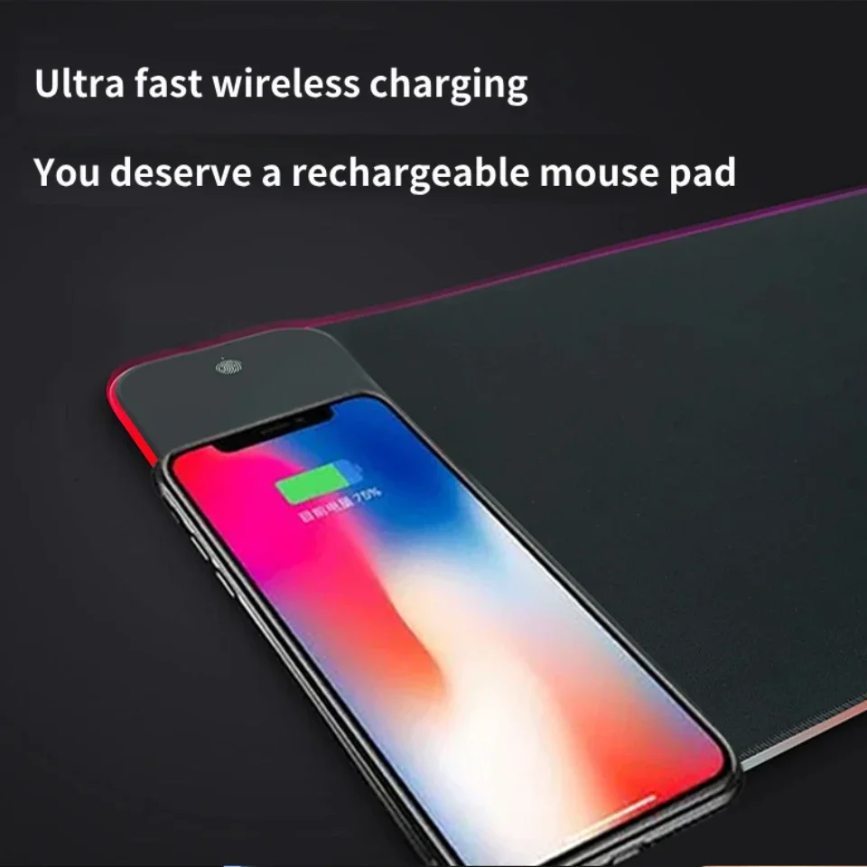 15W RGB Gaming Mouse Pad with Wireless Charging 14 Lights Touch Button LED Mouse Mat Extra Large Mousepad Non-Slip Rubber Base