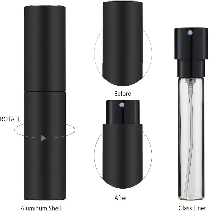 10ml Travel Perfume Atomizer, Refillable Cologne Container, Empty Spray Bottle for Mini Atomizer Size (Black)