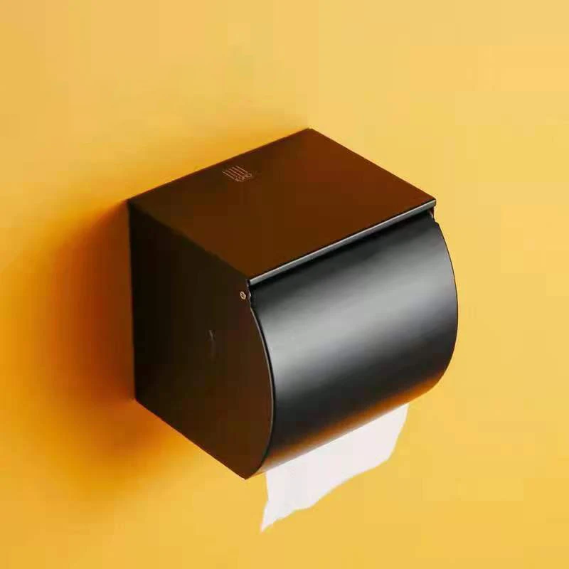 304 Stainless Steel Wall Mounted Tissue Box Toilet Paper Roll Holder Self Adhesive Hotel Mobile Toilet Paper Holder Black Shelf
