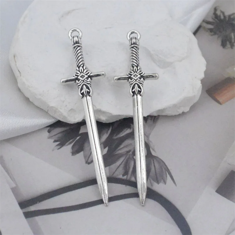 20pcs Charms Sword Dagger 49x12mm Antique Silver Color Pendants DIY Crafts Making Findings Handmade Tibetan Jewelry