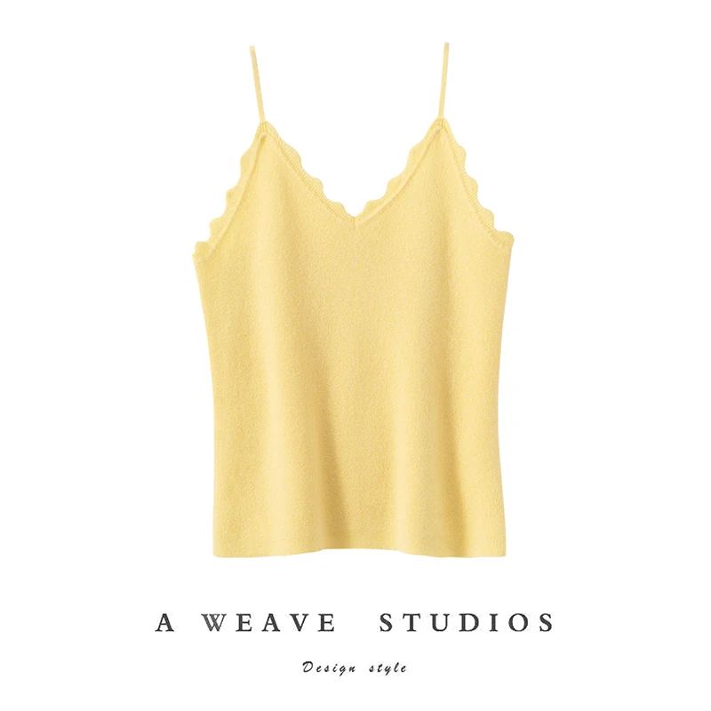 

Women Cashmere Sweater Lace V-neck Camisole Vest Sleeveless Pullover Spring Fall All Season 100% Cashmere Knit Slim Waistcoat