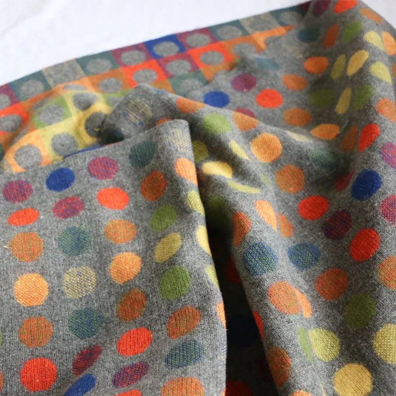 

Korean Style Autumn and Winter Colorful Yarn-Dyed Dream Polka Dot Gray Woolen Cloth Clothing Fabrics Cloth Diy