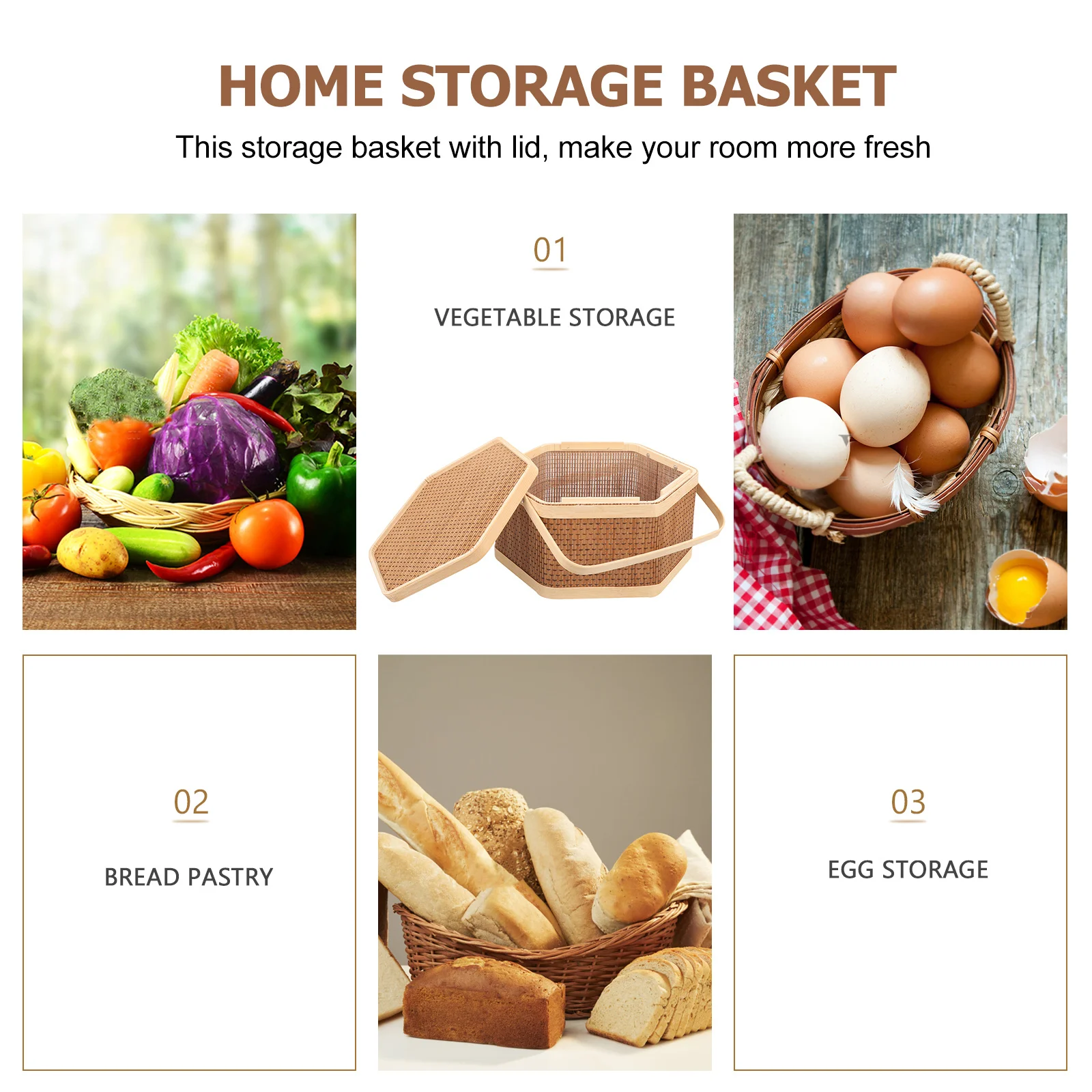 

Bamboo Woven With Lid Portable Picnic For Outdoor Sundries Woven Basket Party Camping Fruit Organizer Sundry Basket