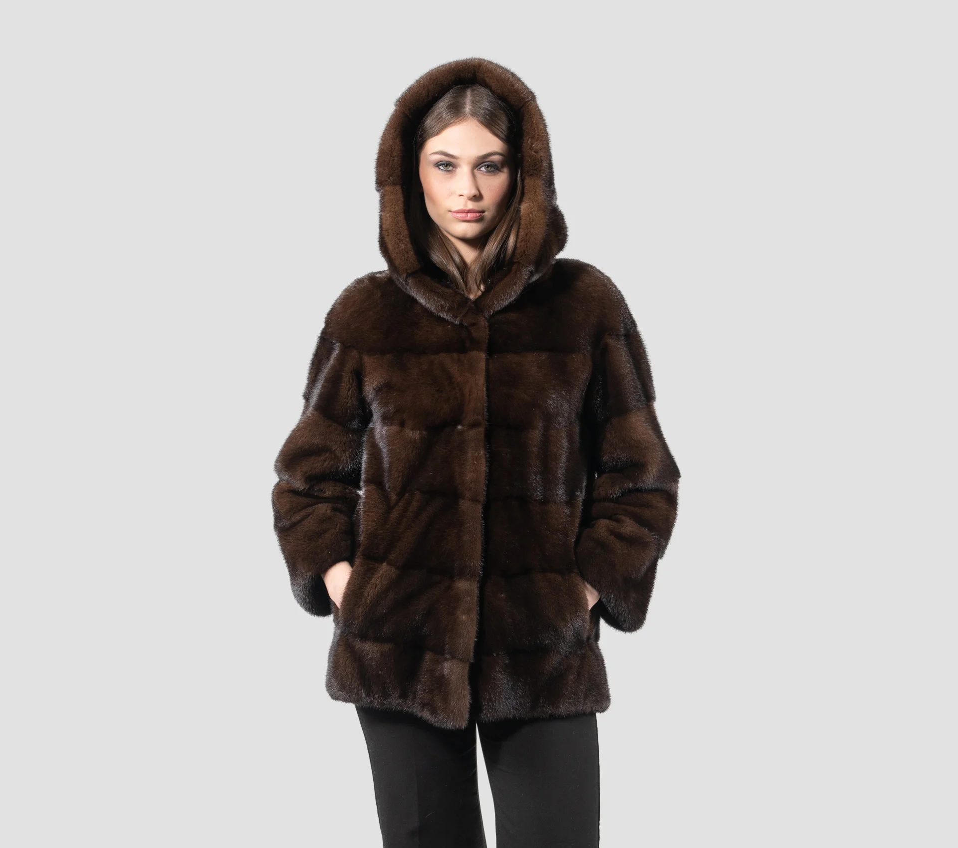 

Ladies' real mink fur coat, with added hat and mid length coat, keeping warm and fashionable in winter