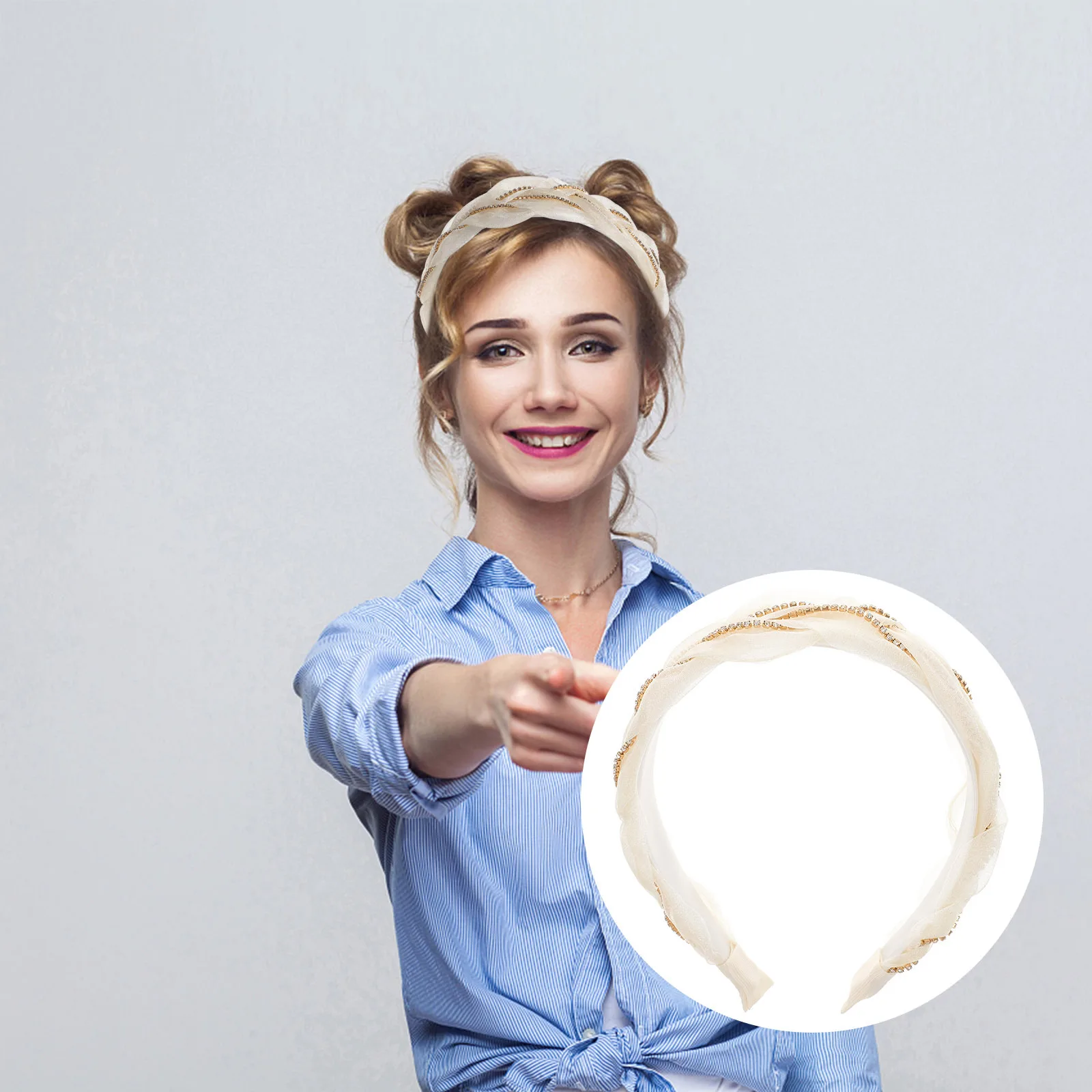 

Gorgeous Rhinestone Organza Headband for Women Sparkle Padded Hair Band Festival Wedding Party Costume Accessory