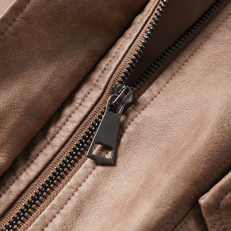 Casual Donna Giacche di pelle di pecora 2025 Autunno Moda Cerniera allentata Donna Elastico in vita Split Pelle di pecora Moto e giacca da motociclista Cappotti