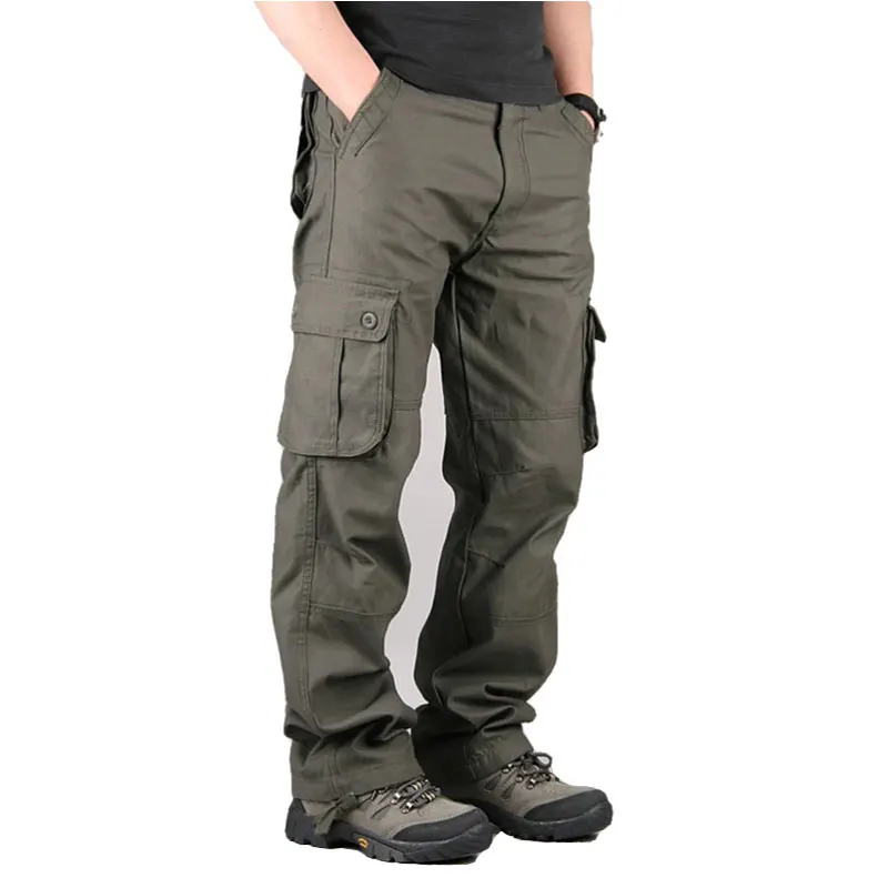 Men Cargo Pants Cotton Casual Multi Pockets Military Tactical Pants Male Outwear Loose Straight slacks Long Trousers Size 29-44